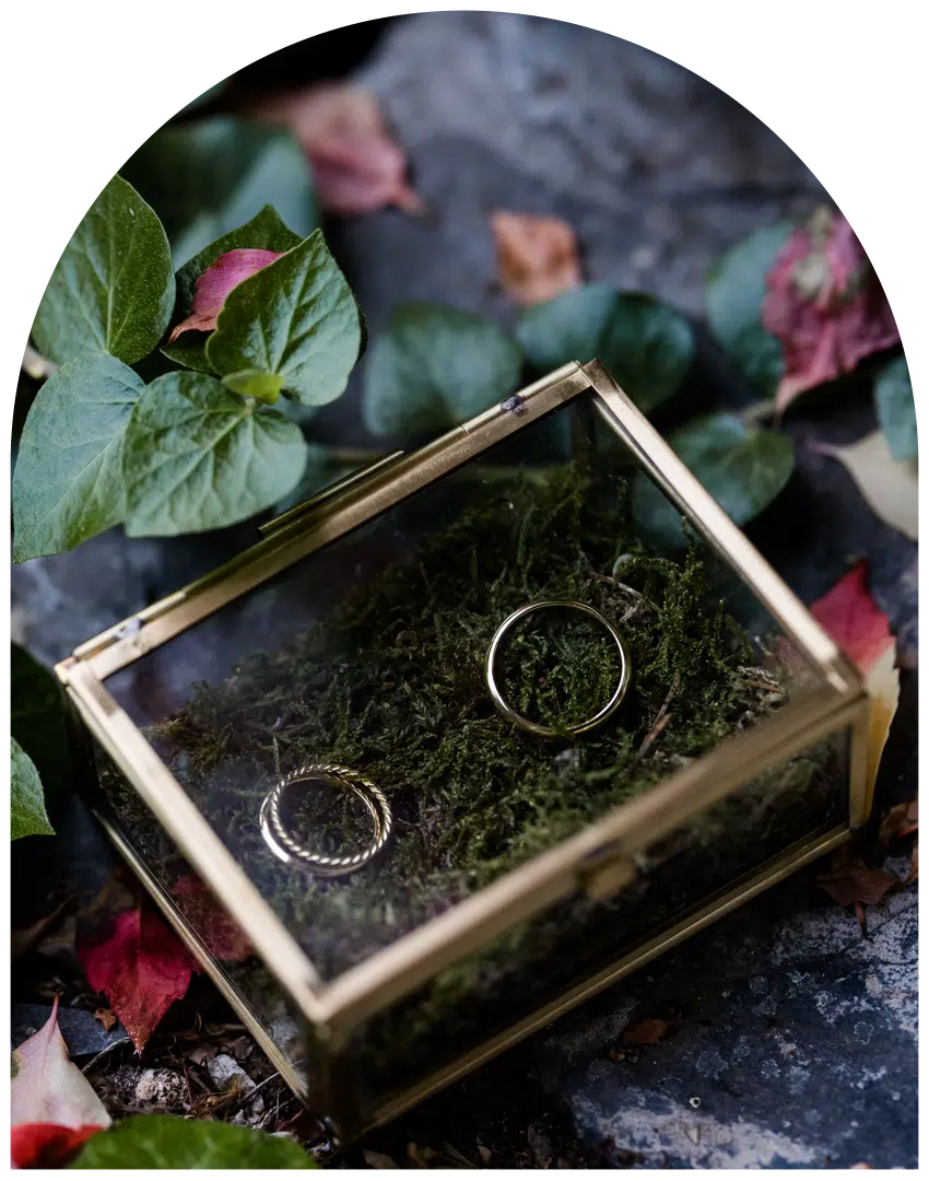 Trouwringen in glazendoosje